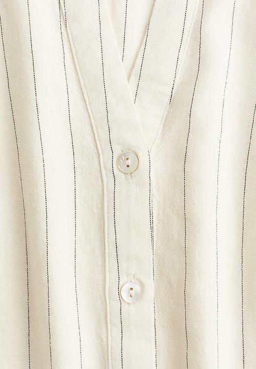 H&M - Linen-blend sleeveless shirt - cream/pinstriped