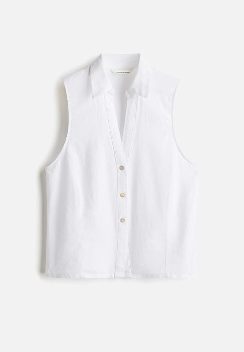 H&M - Linen-blend sleeveless shirt - white