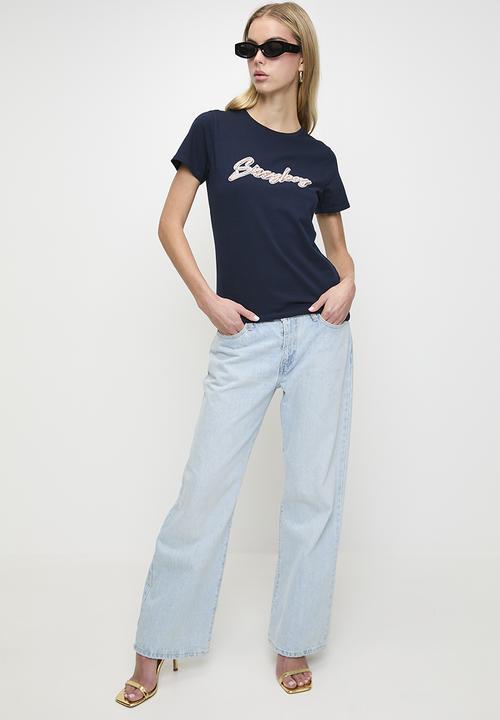 SISSY BOY - Love And Be Loved: Regular Fit Sequin And Pearl Logo Top - Navy