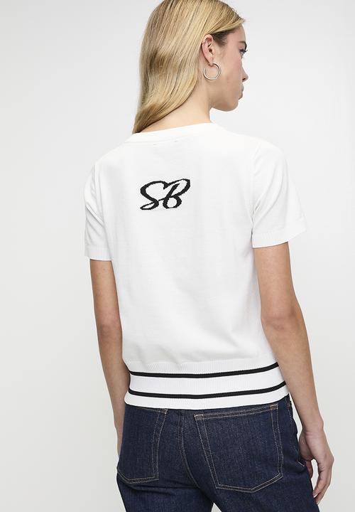 SISSY BOY - Need To Think: Short Knit Top With Front And Back Logo Detail - White