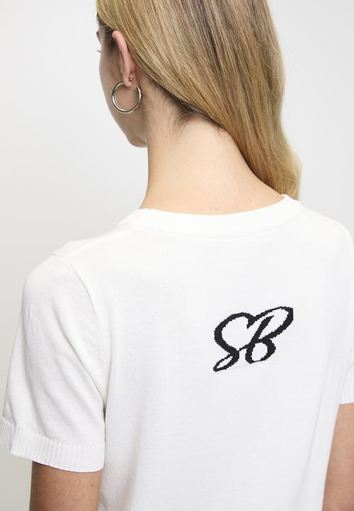 SISSY BOY - Need To Think: Short Knit Top With Front And Back Logo Detail - White