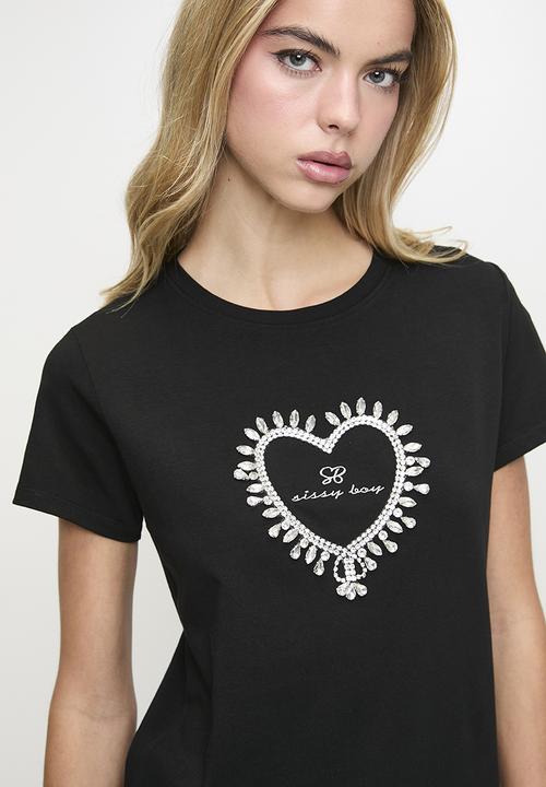 SISSY BOY - Heart Of Gold : Regular Tshirt With Bling Heart And Embroidered Logo - Black