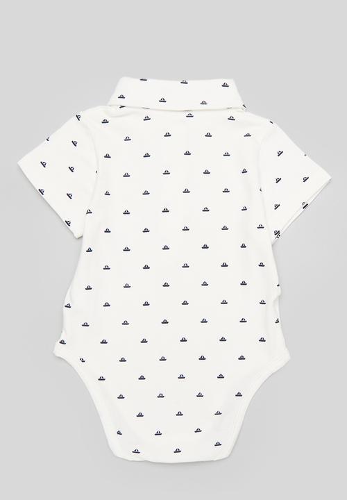 Pop Candy - Golfer-style bodysuit with bow tie - white/navy/boat aop