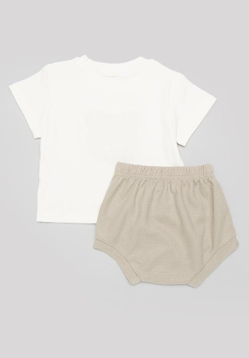 Pop Candy - Tee & short set-white & beige