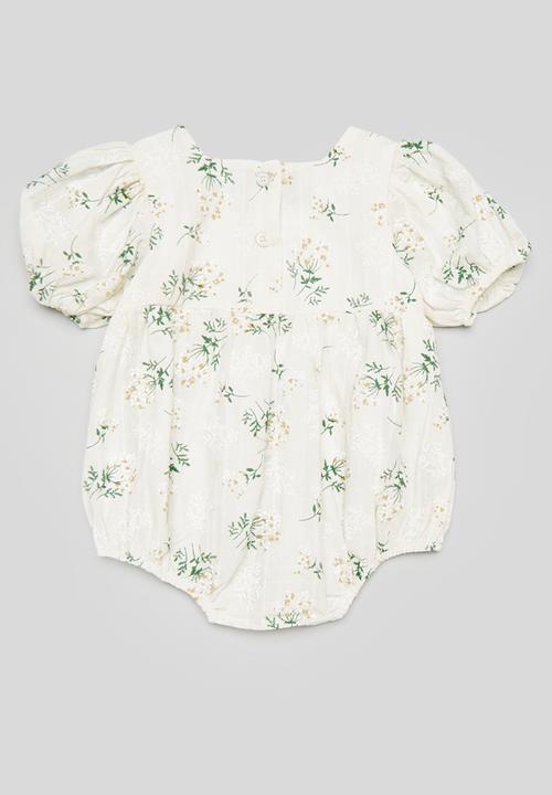 Pop Candy - Embroidered floral bodysuit with full puff sleeves - white