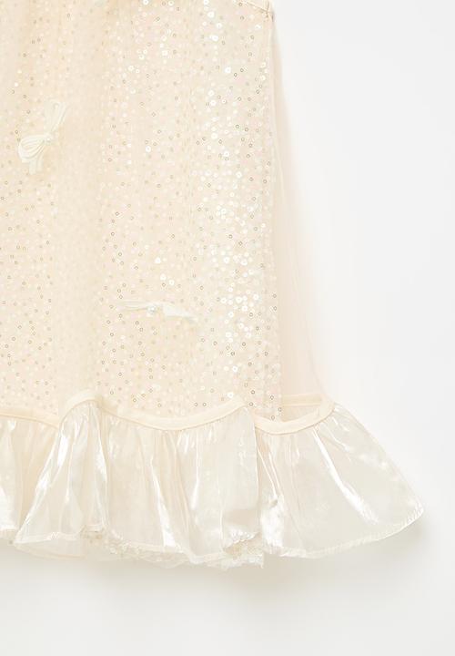 Pop Candy - Sequin a-line dress with silk organza hem overlay - seashell white