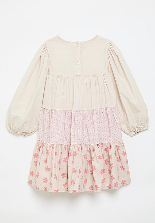Pop Candy - Patchwork tiered dress - beige/multi