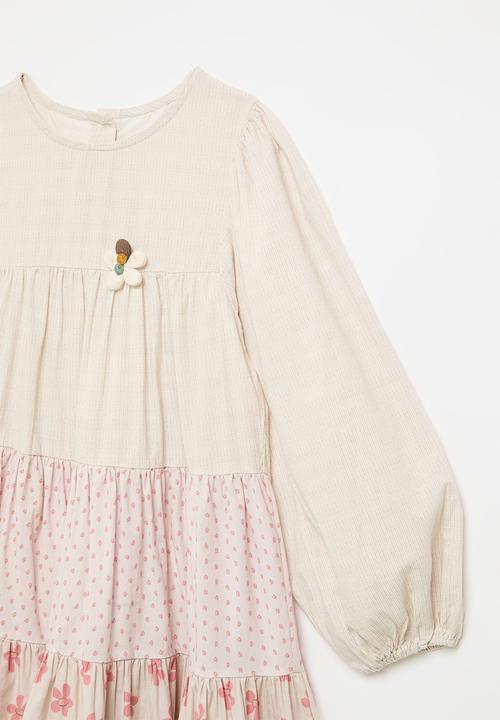 Pop Candy - Patchwork tiered dress - beige/multi