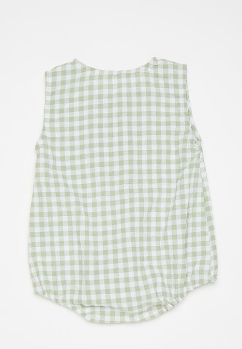 Pop Candy - Gingham bodysuit with mock button closure - green