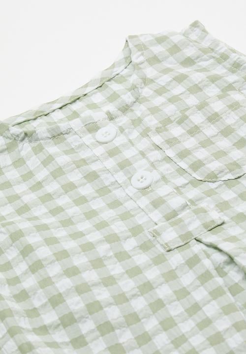 Pop Candy - Gingham bodysuit with mock button closure - green
