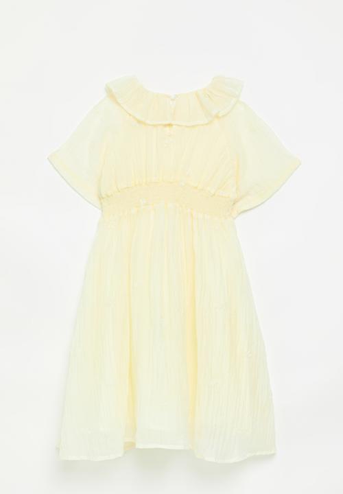 Pop Candy - Broderie anglaise dress with ruffle collar - lemon chiffon
