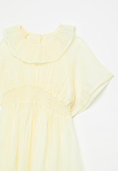 Pop Candy - Broderie anglaise dress with ruffle collar - lemon chiffon