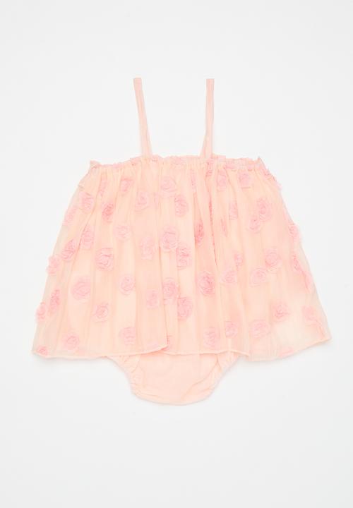 Pop Candy - Rose adorned bodysuit dress - peach pink