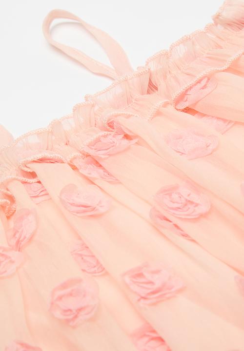 Pop Candy - Rose adorned bodysuit dress - peach pink