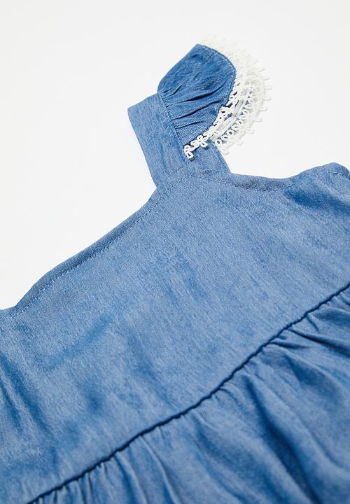 Pop Candy - Denim look dress with gathered bucket hat - blue