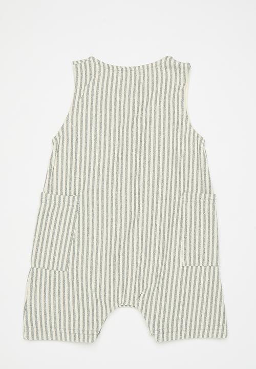 Pop Candy - Striped half button romper - grey