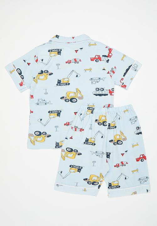 Pop Candy - Fleet printed pj set with piped cuffs - azure blue/multi