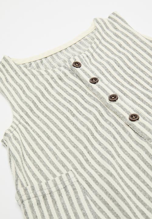 Pop Candy - Striped half button romper - grey