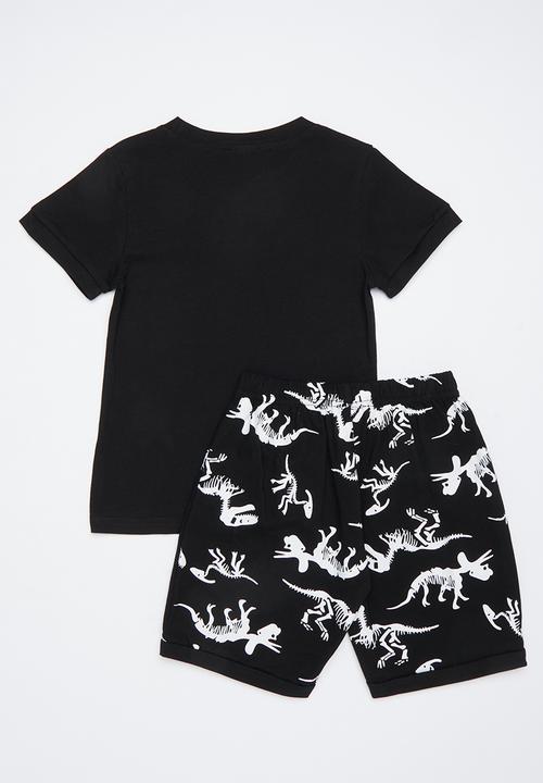 Pop Candy - Dino skeleton printed pj set - black/white