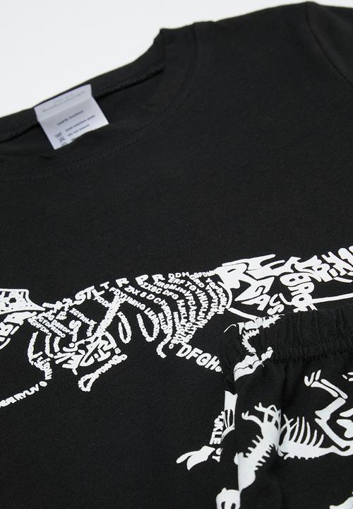 Pop Candy - Dino skeleton printed pj set - black/white