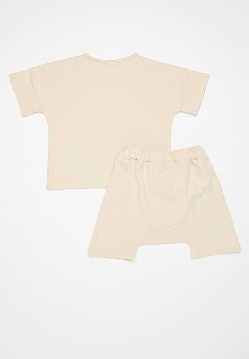 Pop Candy - Printed tee & short set - beige