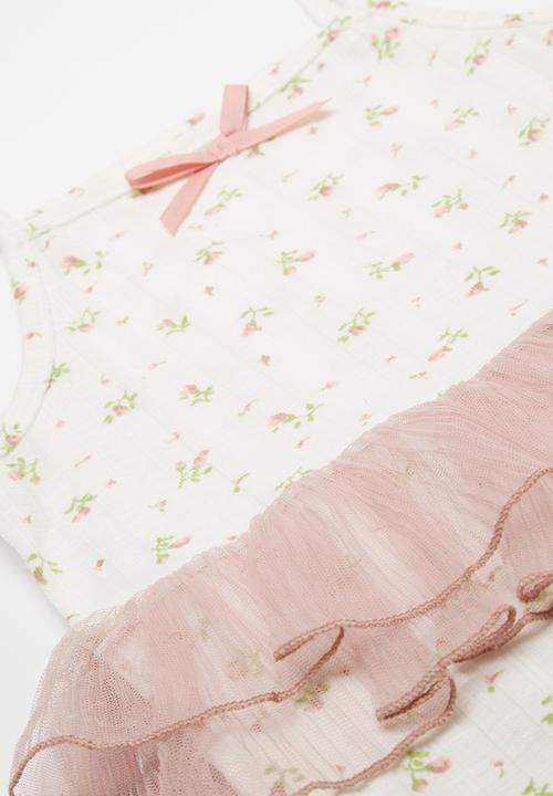 Pop Candy - Ditsy floral bodyvest with double mesh flounce - off white/pink