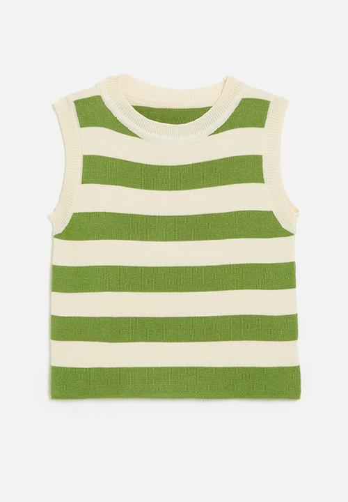Pop Candy - Awning striped lightweight knit vest - green/beige