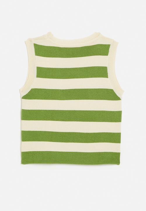 Pop Candy - Awning striped lightweight knit vest - green/beige