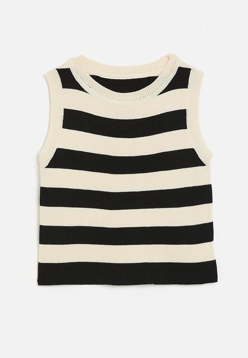 Pop Candy - Awning striped lightweight knit vest - black/beige