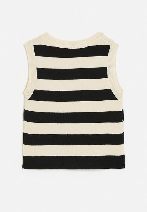 Pop Candy - Awning striped lightweight knit vest - black/beige