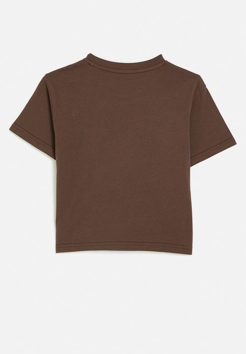Pop Candy - Crew neck tee with angled pocket - warm brown