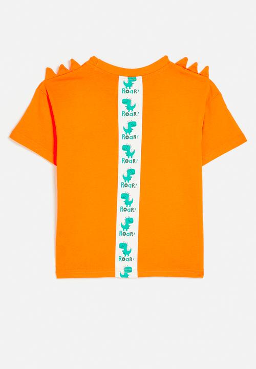 Pop Candy - Spiked shoulder tee with placement print - papaya orange