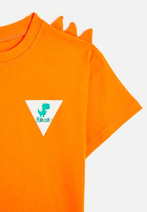 Pop Candy - Spiked shoulder tee with placement print - papaya orange