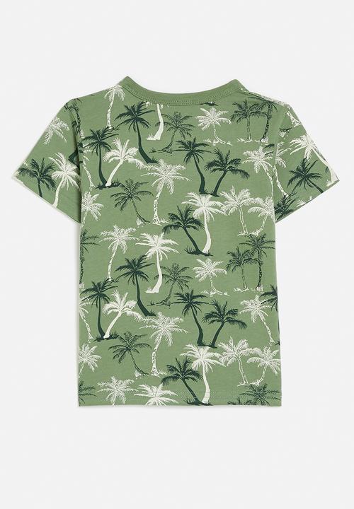 Pop Candy - Palm tree printed tee - pistachio green/surf days