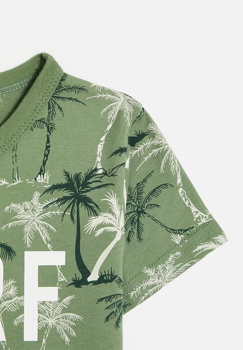 Pop Candy - Palm tree printed tee - pistachio green/surf days