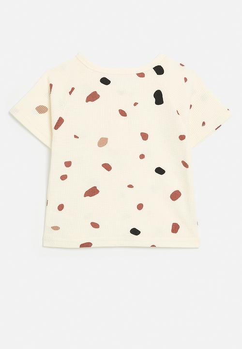 Pop Candy - Waffle knit top with half placket - cornsilk white/multi