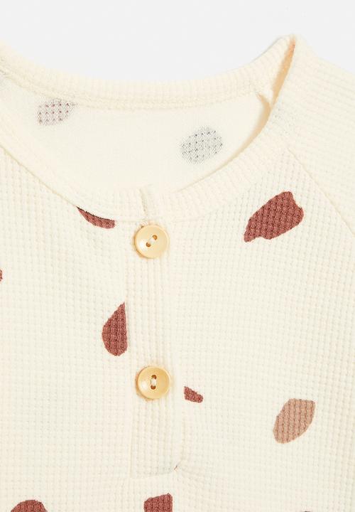 Pop Candy - Waffle knit top with half placket - cornsilk white/multi