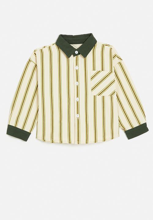 Pop Candy - Shacket with contrast collar and cuffs - green/neutral