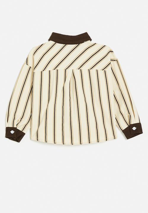 Pop Candy - Shacket with contrast collar and cuffs - brown/neutral