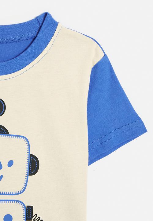 Pop Candy - Colour block tee - blue & white