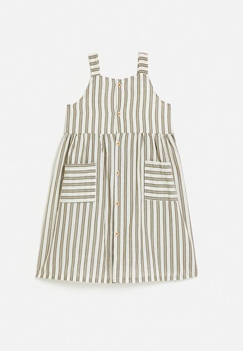 Pop Candy - Fit & flare dress with mock button closure - white/unbalanced stripe