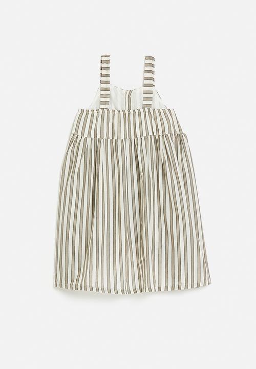 Pop Candy - Fit & flare dress with mock button closure - white/unbalanced stripe