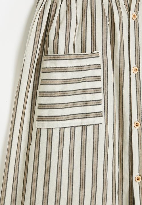 Pop Candy - Fit & flare dress with mock button closure - white/unbalanced stripe