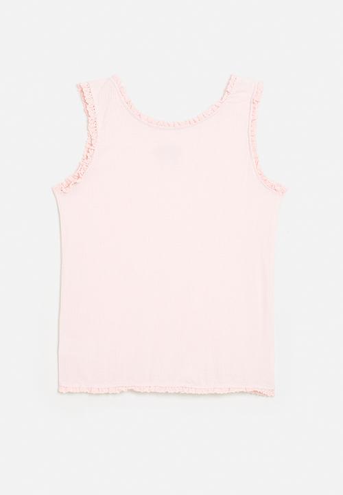 Pop Candy - Bow embroidered lace trimmed tank top - light pink