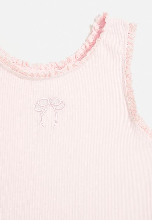 Pop Candy - Bow embroidered lace trimmed tank top - light pink