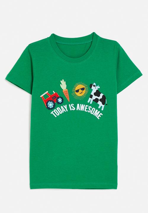 Pop Candy - Embroidered placement print tee - grass green/today is awesome