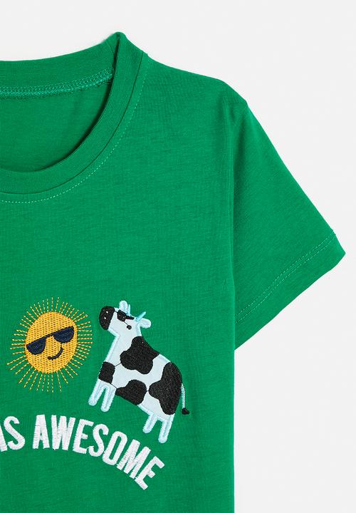 Pop Candy - Embroidered placement print tee - grass green/today is awesome