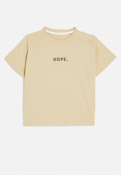 Pop Candy - Saddle shoulder slogan tee - wheat brown/hope