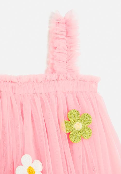 Pop Candy - Floral applique tulle dress-pink
