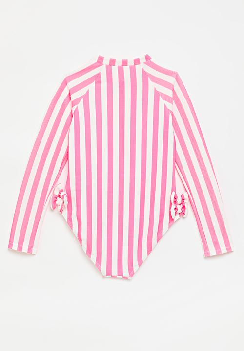 Pop Candy - Striped one piece swimsuit-pink & white